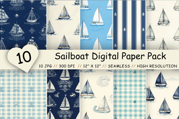 Download Sailboat Digital Paper Pack, Coastal - Paper Collection