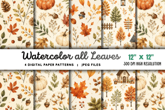 Download Watercolor All Leaves Pattern 4 - Premium Bundle