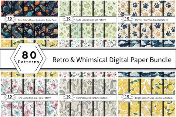 Download Retro and Whimsical Digital Paper Bundle - Paper Collection