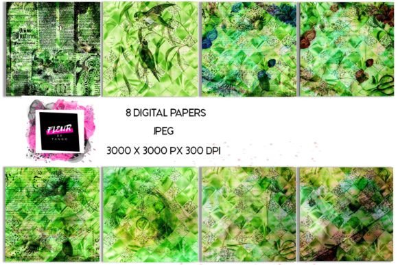 Download Green Digital Scrapbooking Papers Set - Paper Collection