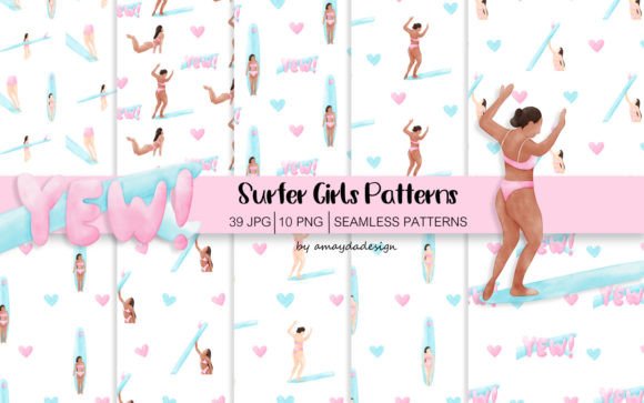 Download Surfer Girls Patterns and Digital Paper - Paper Collection