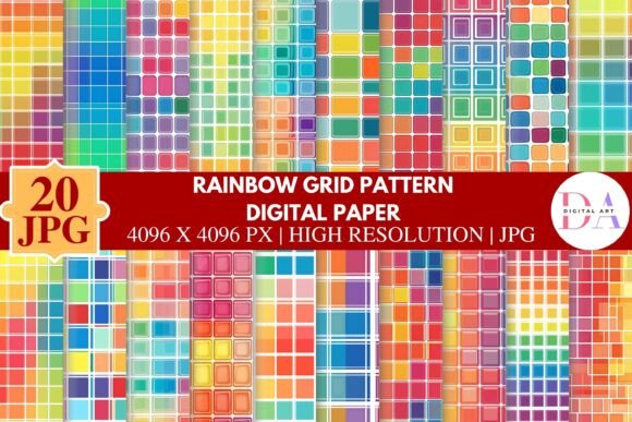 Download Rainbow Grid Pattern Digital Paper - Paper Collection