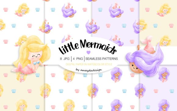 Download Cute Mermaid Patterns Digital Paper - Paper Collection