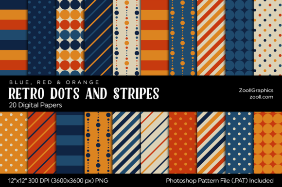 Download Retro Dots &amp; Stripes Digital Papers - Paper Collection