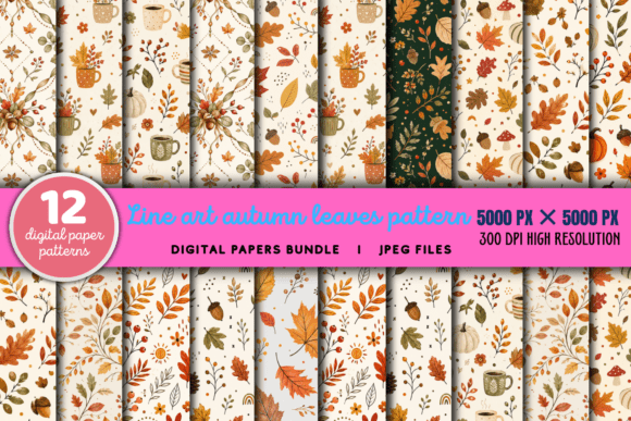 Download Line Art Autumn Leaves Pattern Bundle - Premium Bundle