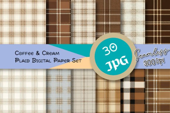 Download Coffee &amp; Cream Plaid Digital Paper Set - Paper Collection