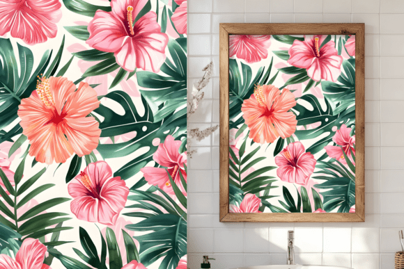 Download Tropical Hibiscus &amp; Palm Leaves Pattern - Leaves pattern Collection