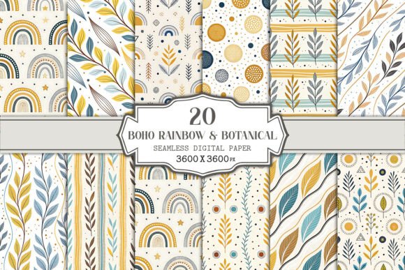 Download Boho Rainbow &amp; Botanical Seamless Paper - Paper Collection