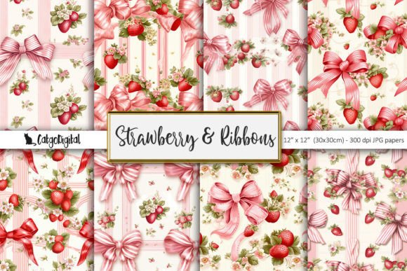 Download Strawberry &amp; Ribbons Scrapbooking Papers - Paper Collection