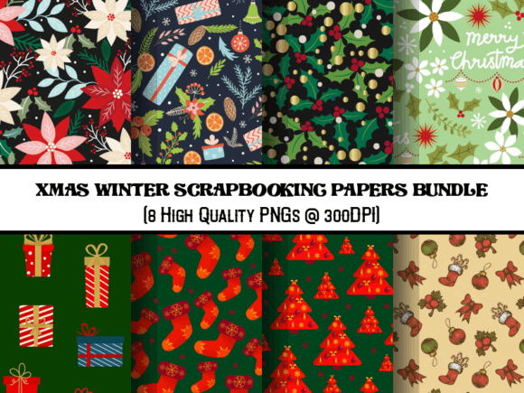 Download Xmas Winter Scrapbooking Papers Bundle - Paper Collection