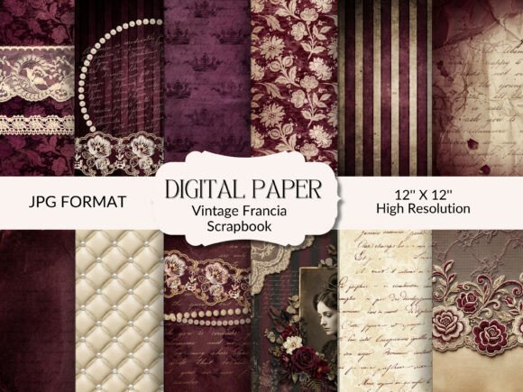 Download Vintage Burgundy Cream Scrapbook Paper - Paper Collection