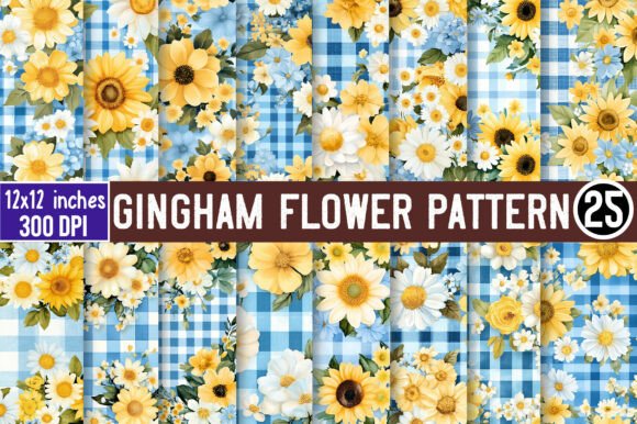 Download Gingham Flower Pattern Digital Paper - Paper Collection