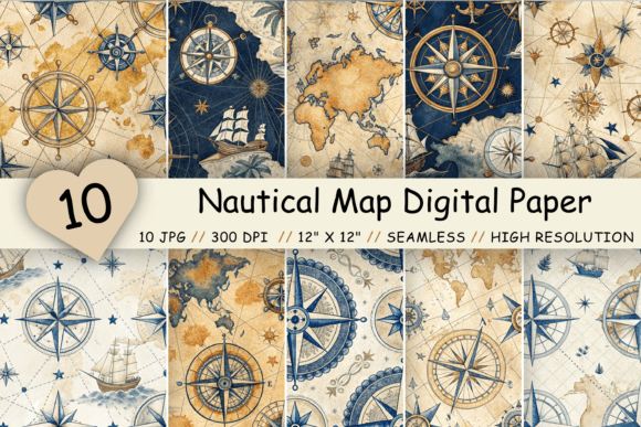 Download Nautical Map Digital Paper Pack, Seamles - Paper Collection