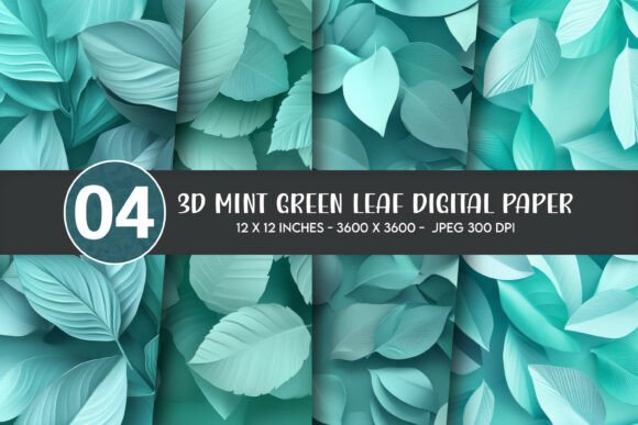 Download 3D Mint Green Leaf Digital Paper - Paper Collection